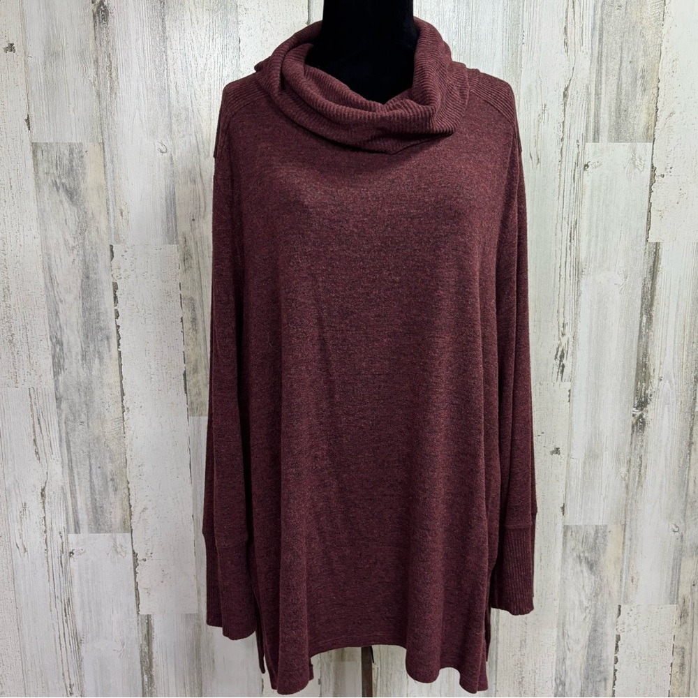 Falls Creek Plus Size Burgundy Cowl Neck Sweater